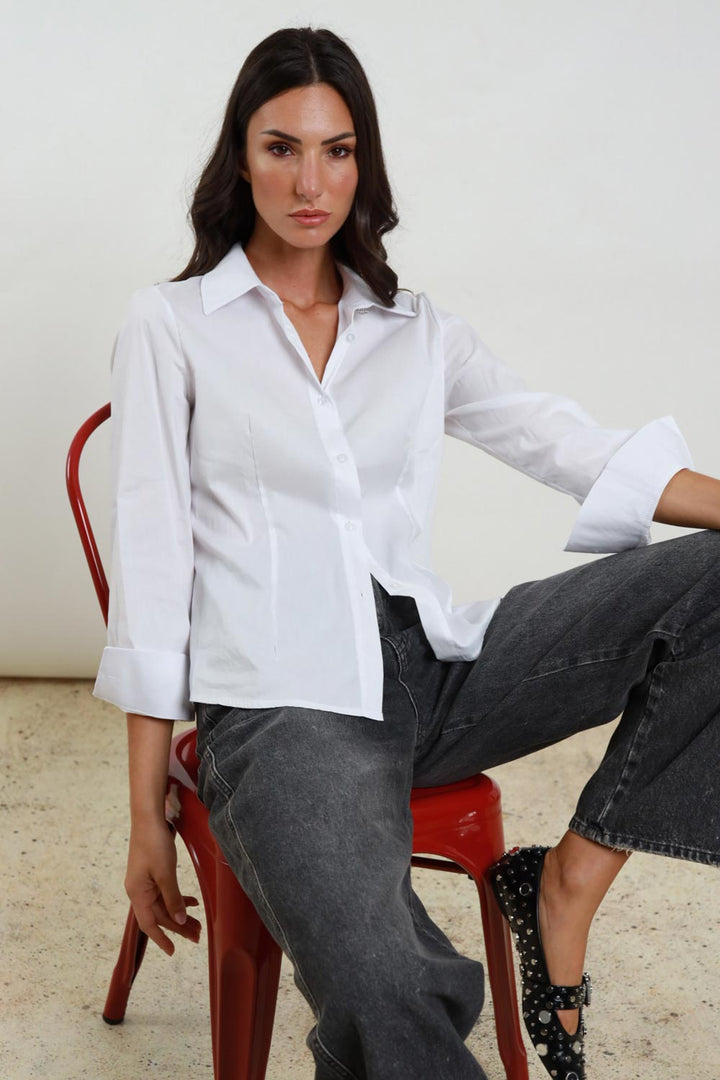 Camicia bianca con bottone gioiello Susy Mix