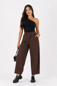 Pantalone Marrone Wide Fit Donna
