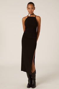 Abito midi nero collo halter