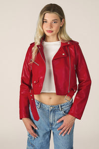 Biker donna rosso effetto pelle