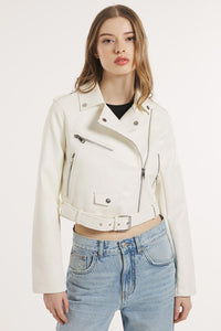 Biker donna bianco effetto pelle