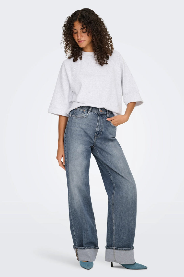 Jeans wide con bordi risvolati di Only
