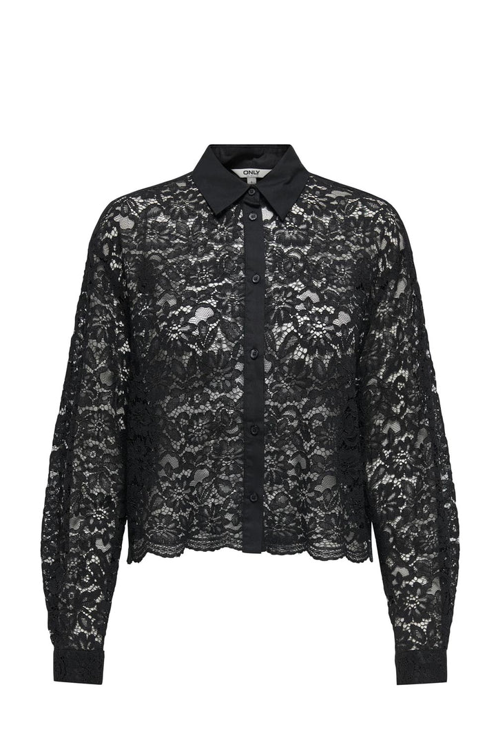 Camicia nera in pizzo a maniche lunghe