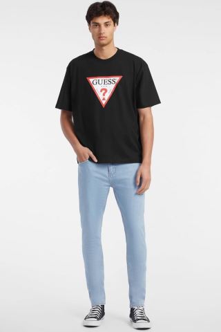 T-shirt nera maxi triangolo con logo Guess Jeans