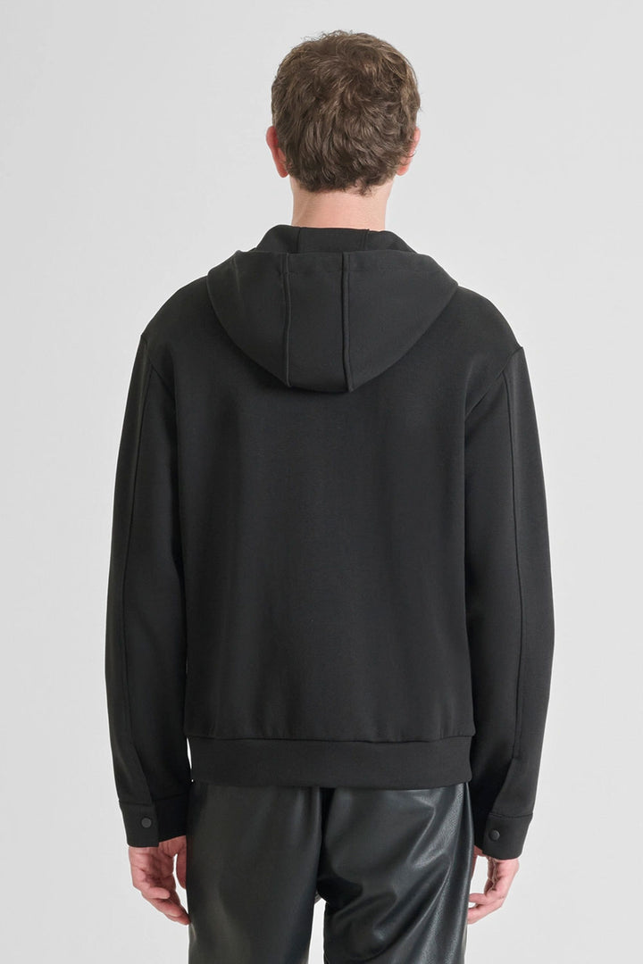 Felpa uomo nera con cappuccio e zip
