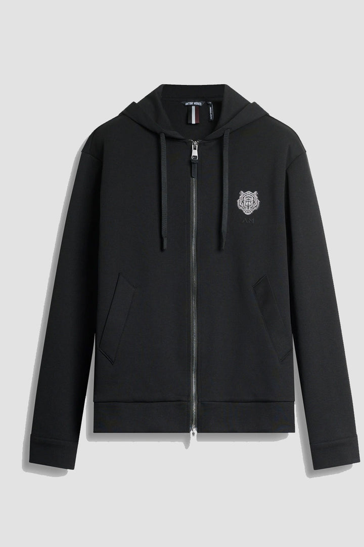 Felpa uomo nera con cappuccio e zip