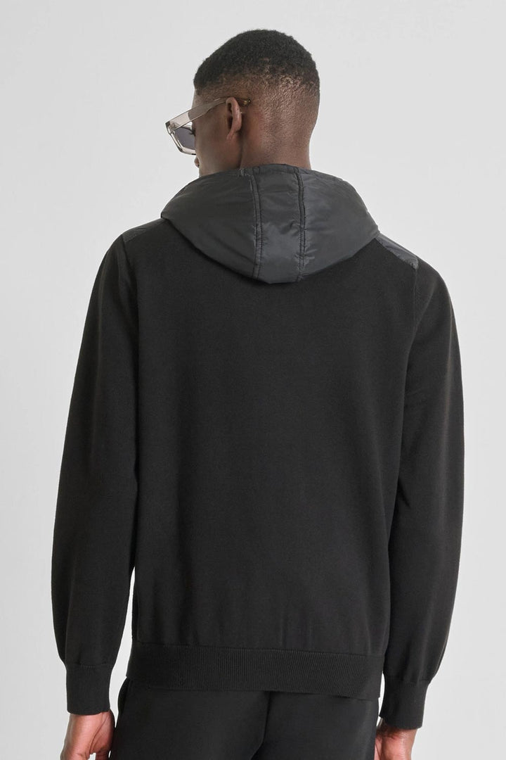 Felpa nera uomo con zip e cappuccio