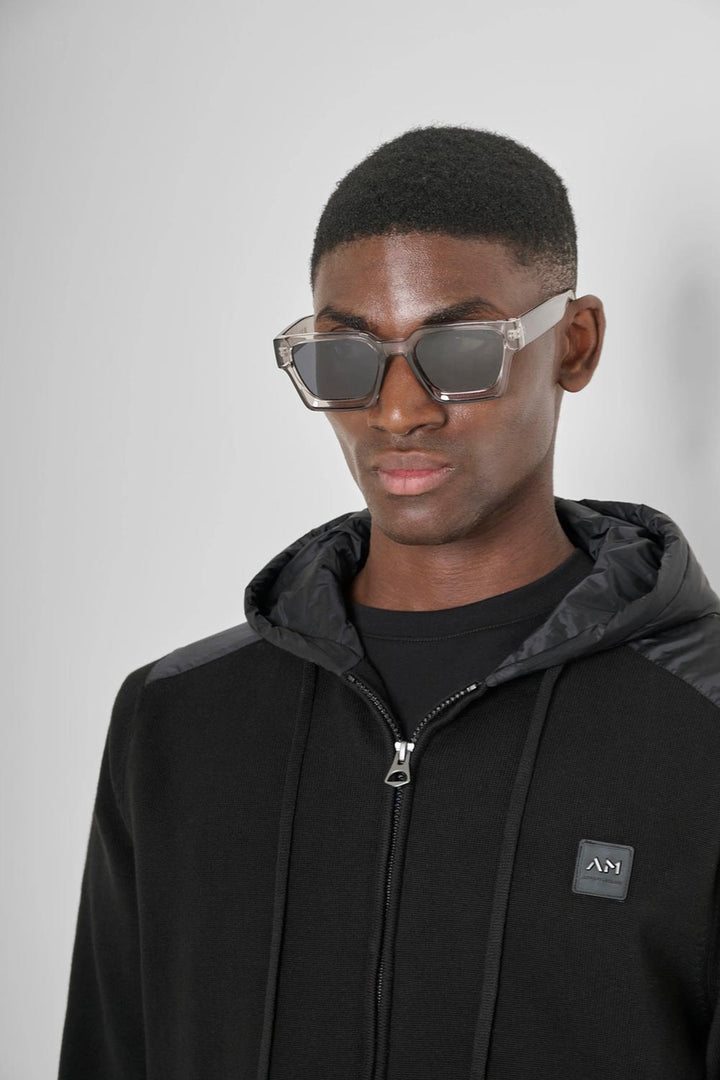 Felpa nera uomo con zip e cappuccio