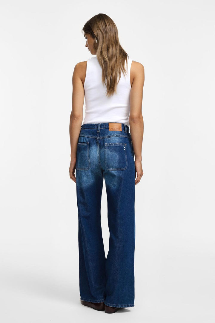 Jeans wide con scoloriture di Please
