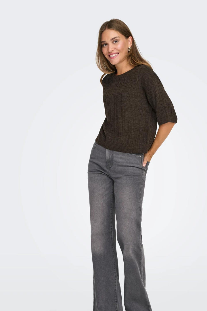 Pullover in maglia marrone a maniche corte Only