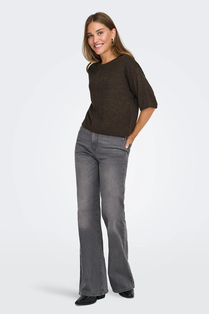 Pullover in maglia marrone a maniche corte Only