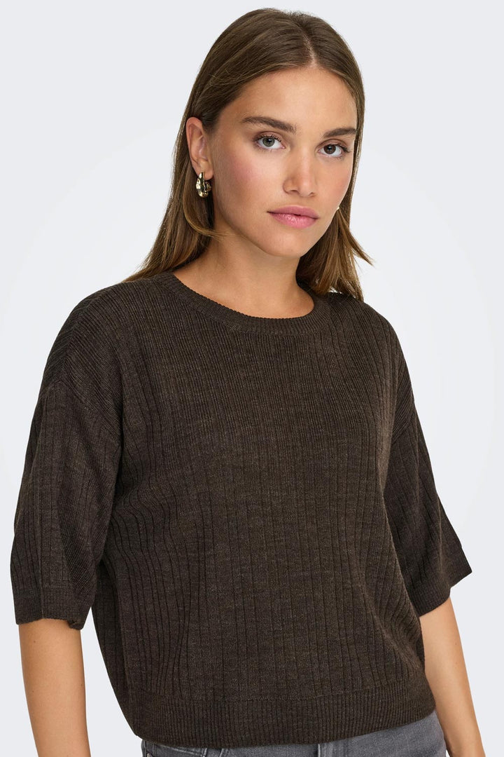 Pullover in maglia marrone a maniche corte Only