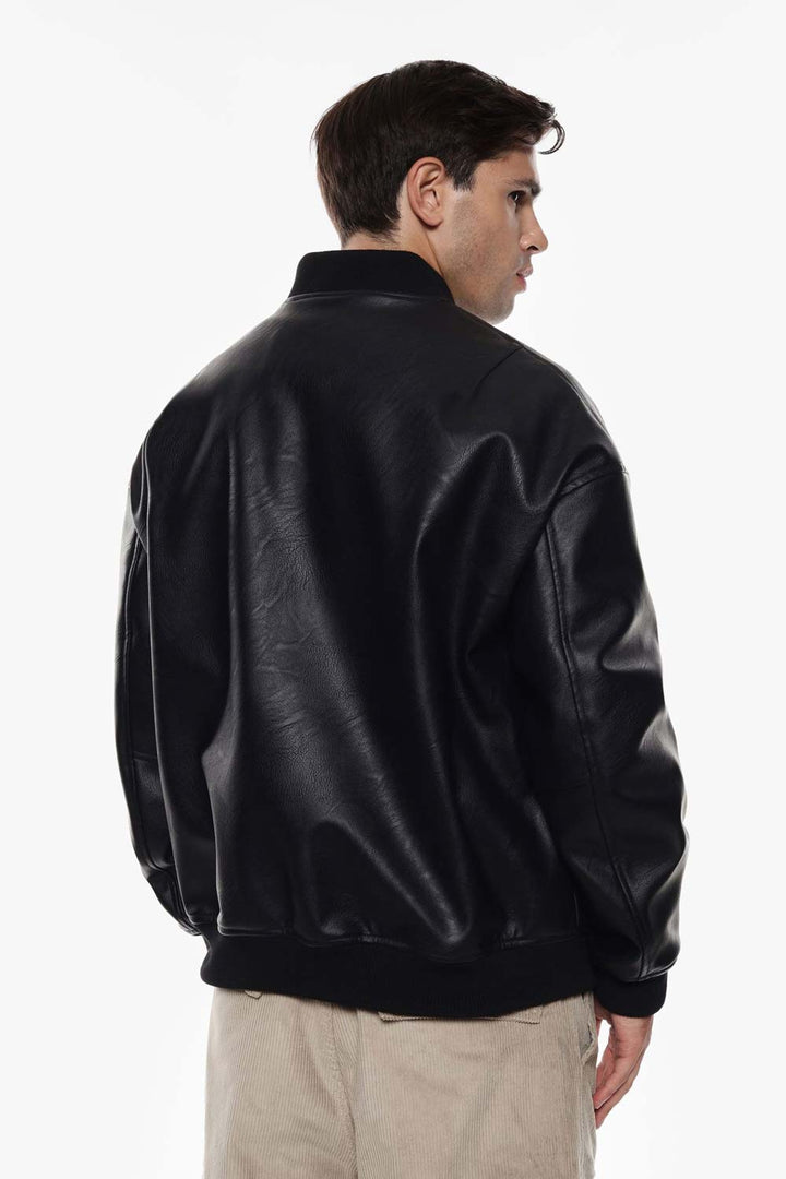 Bomber nero in ecopelle Imperial