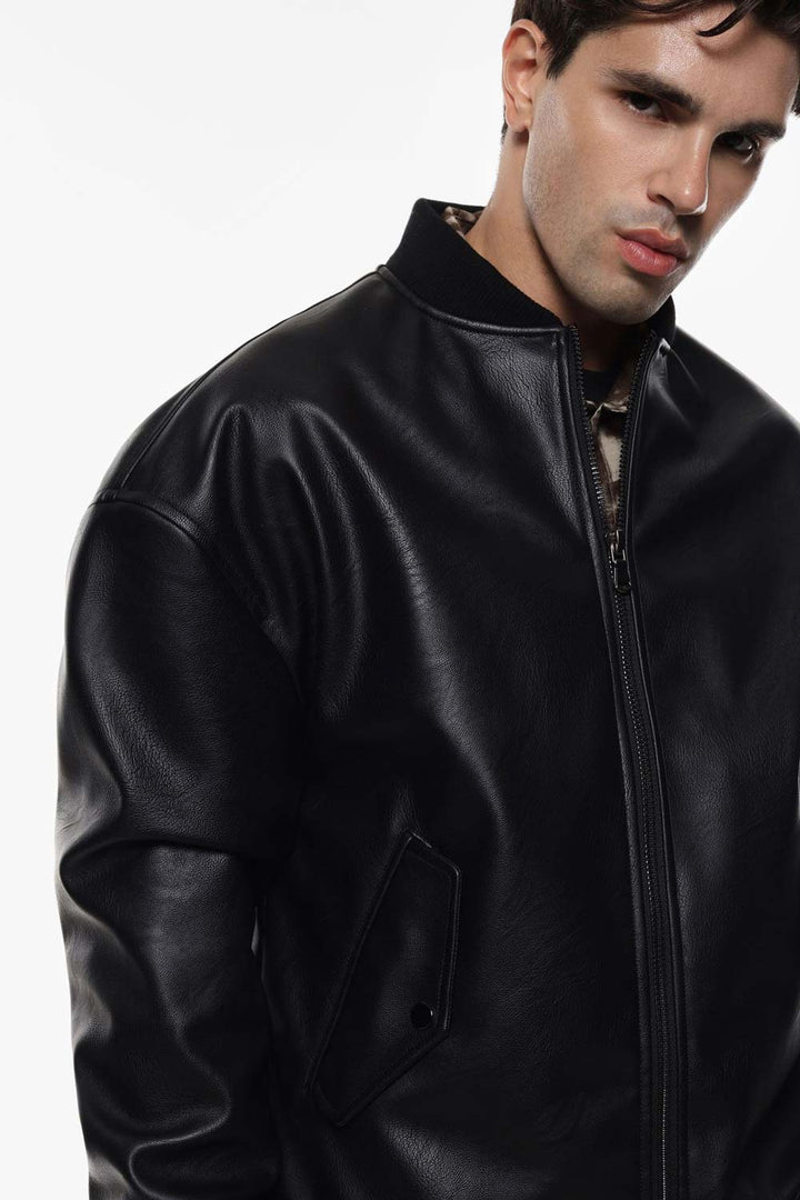 Bomber nero in ecopelle Imperial