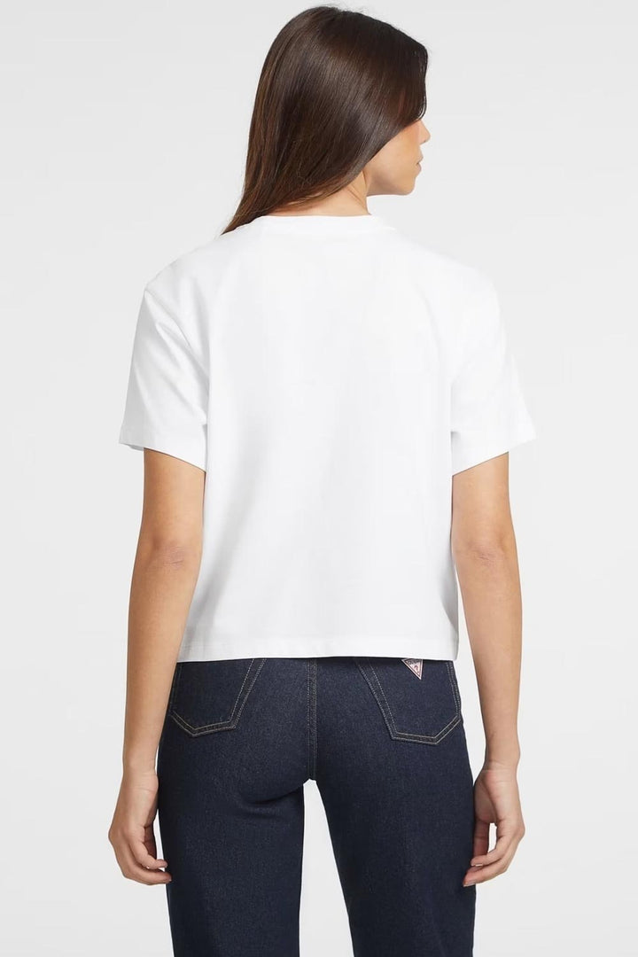 T-shirt bianca boxy fit con triangolo Guess Jeans