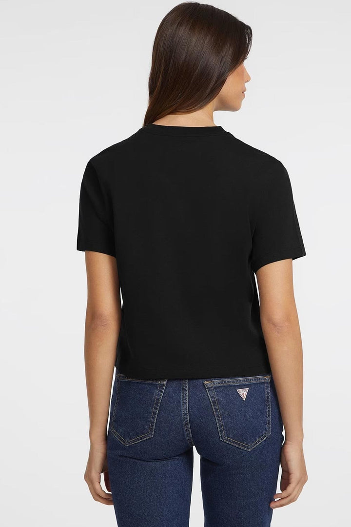T-shirt nera boxy fit con triangolo Guess Jeans