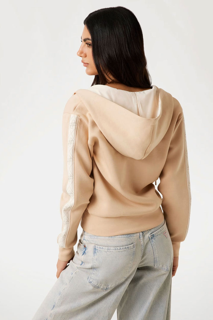 Felpa beige con cappuccio e zip Guess