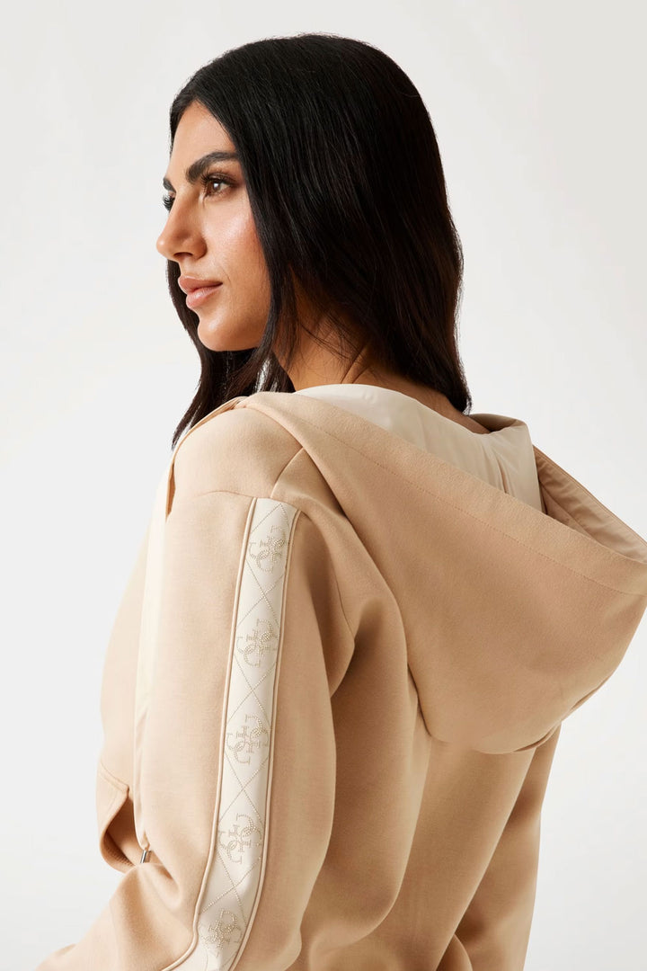 Felpa beige con cappuccio e zip Guess