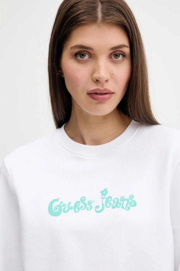 Felpa bianca relaxed fit Guess Jeans