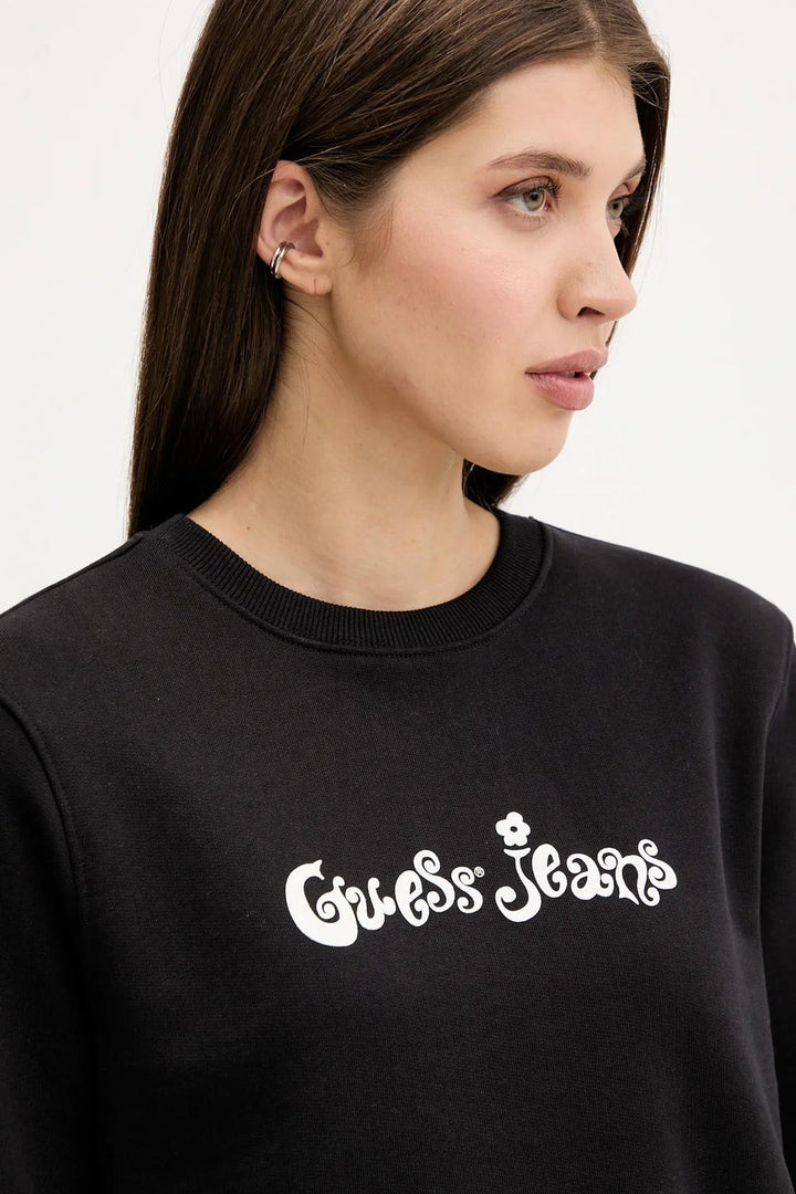 Felpa nera relaxed fit Guess Jeans