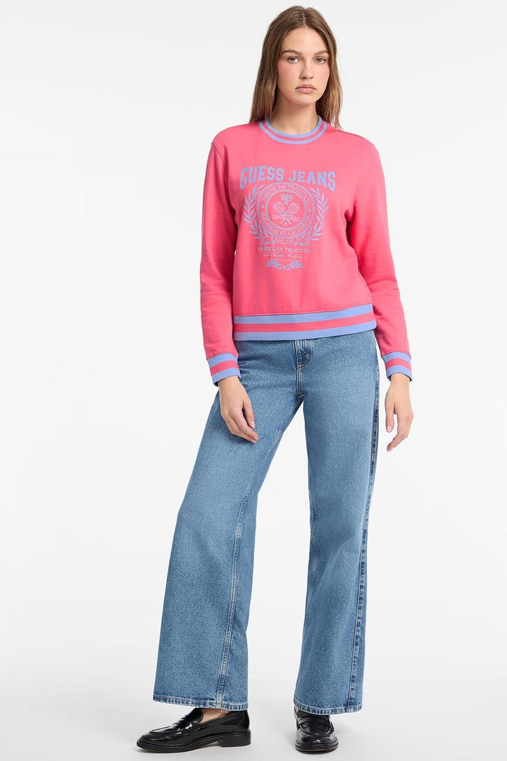 Felpa rosa cropped Guess Jeans