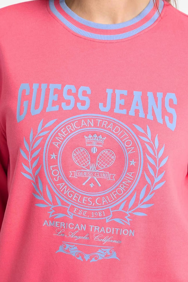 Felpa rosa cropped Guess Jeans