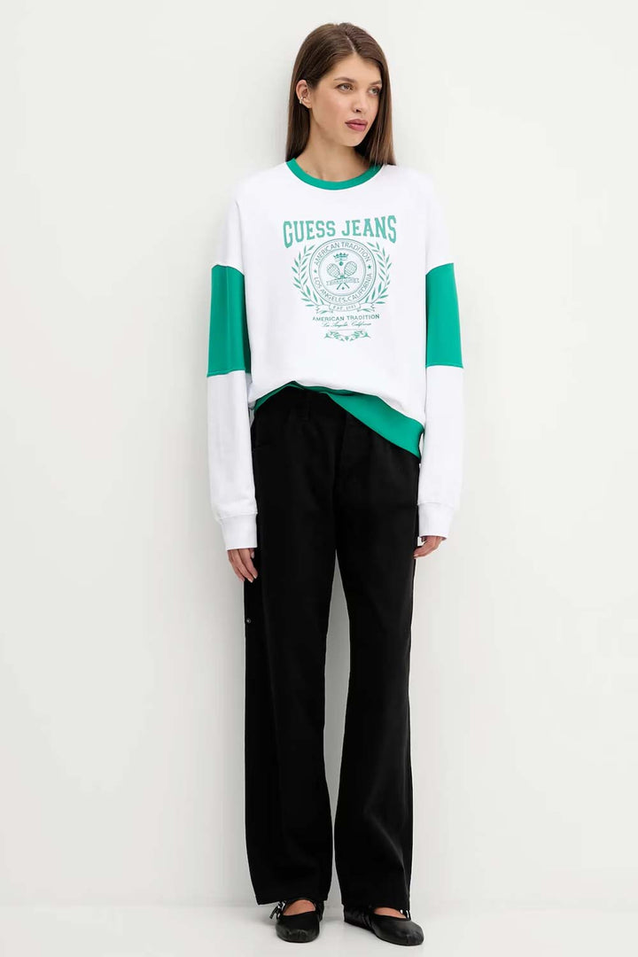 Felpa relaxed fit bianca e menta Guess Jeans