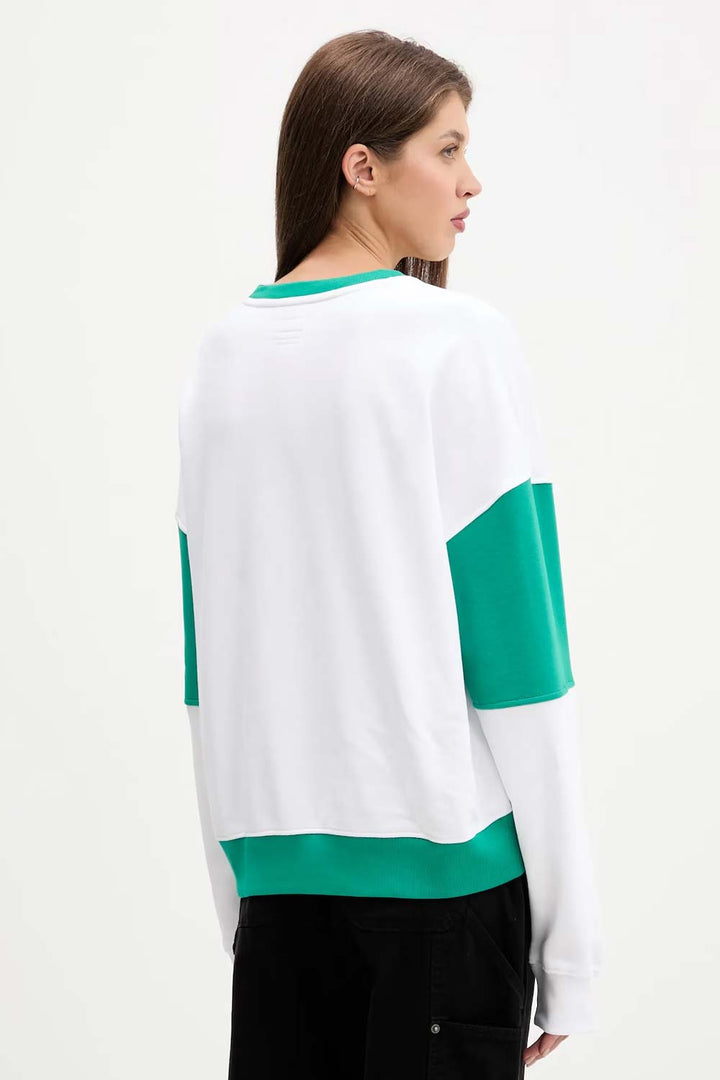 Felpa relaxed fit bianca e menta Guess Jeans