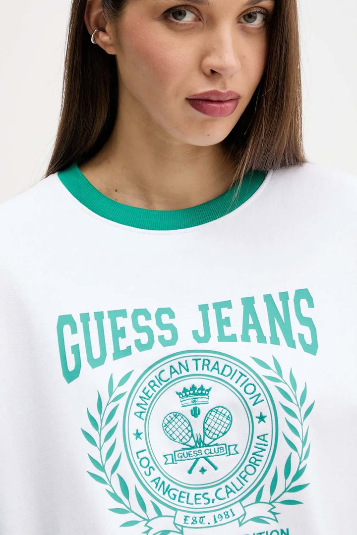 Felpa relaxed fit bianca e menta Guess Jeans