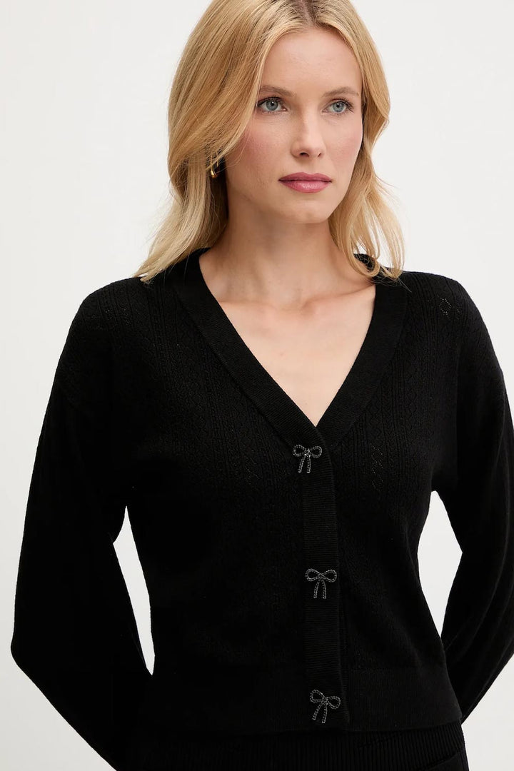 Cardigan nero con bottoni a fiocco Guess